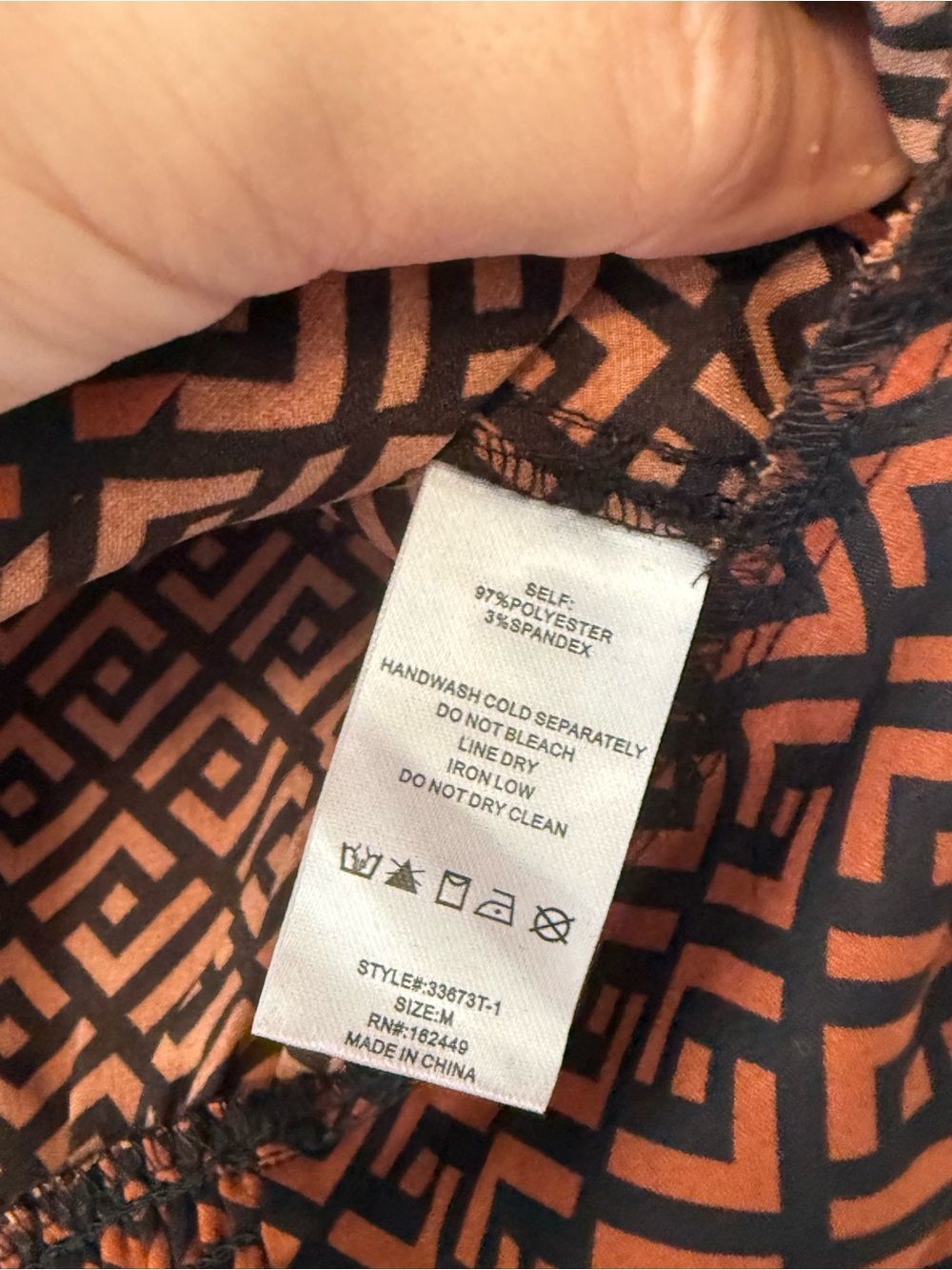 Milk & Honey Geometric Print Rust Cowl Neck Women's Blouse - Picture 4 of 7